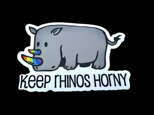 Keep Rhinos Horny - rainbow horns - Vinyl Die Cut Sticker
